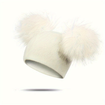 1-3 Years Old Kids' Warm Knitted Beanie Hat with Pompoms Fur Ball, Soft and Cozy for Boys and Girls