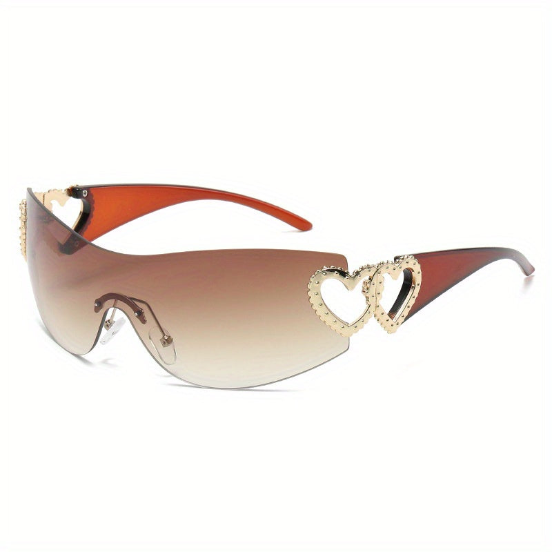 Y2K Wrap Around Fashion Sunglasses For Women Men One-piece Gradient Lens Glasses Heart Design Hollow Temple Eyewear sunglasses
