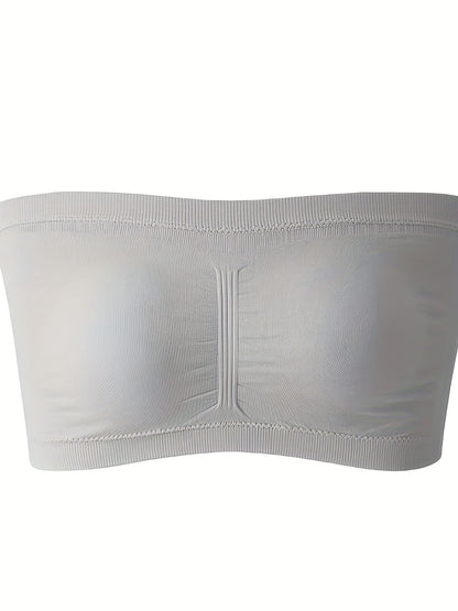 Plus Size Removable Padding Bandeau Bra, Women's Plus Non Underwire Double Layer Anti-glare Bra