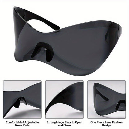 Windproof Frameless One-piece Sunglasses For Women European And American Personality Sports Glasses Punk Mask Fashion Y2K Cycling Sunglasses