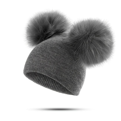 1-3 Years Old Kids' Warm Knitted Beanie Hat with Pompoms Fur Ball, Soft and Cozy for Boys and Girls