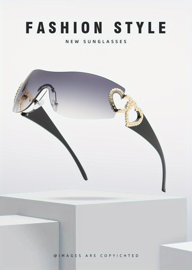 Y2K Wrap Around Fashion Sunglasses For Women Men One-piece Gradient Lens Glasses Heart Design Hollow Temple Eyewear sunglasses