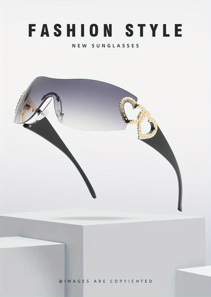 Y2K Wrap Around Fashion Sunglasses For Women Men One-piece Gradient Lens Glasses Heart Design Hollow Temple Eyewear sunglasses