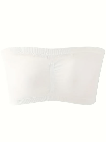 Plus Size Removable Padding Bandeau Bra, Women's Plus Non Underwire Double Layer Anti-glare Bra