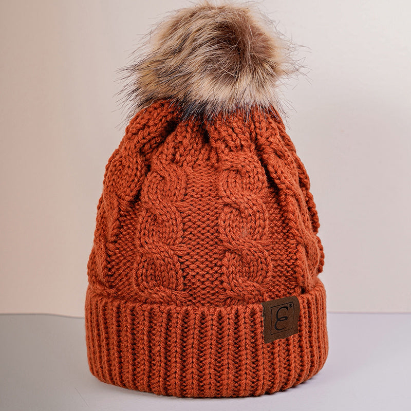 Winter Oversized Solid Color Cable Knitted Pom Pom Beanie Hat, Valentine's Gifts For Her