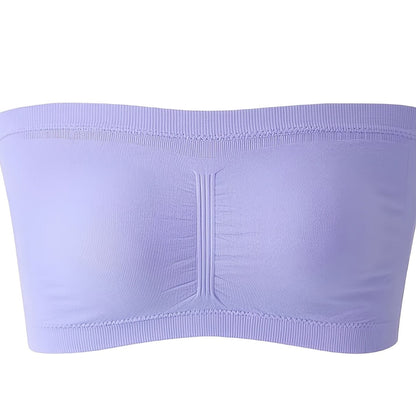 Plus Size Removable Padding Bandeau Bra, Women's Plus Non Underwire Double Layer Anti-glare Bra
