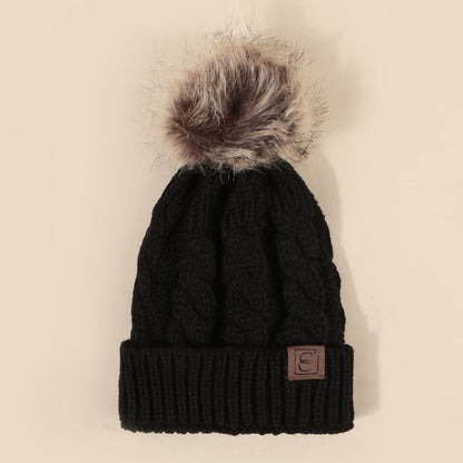 Winter Oversized Solid Color Cable Knitted Pom Pom Beanie Hat, Valentine's Gifts For Her