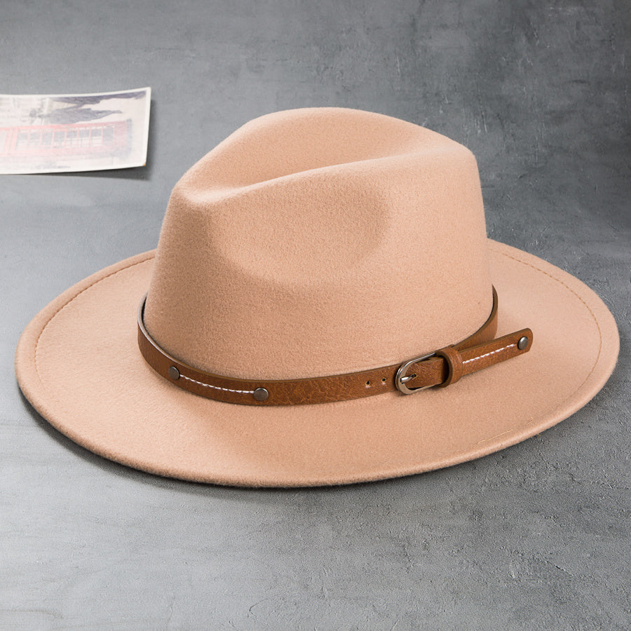 Men's Retro Felt Top Hat, Leather Buckle Accessory, Jazz Hats