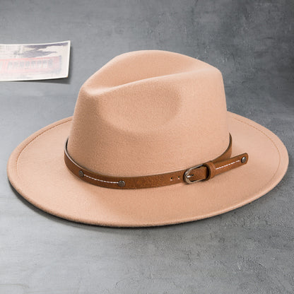 Men's Retro Felt Top Hat, Leather Buckle Accessory, Jazz Hats