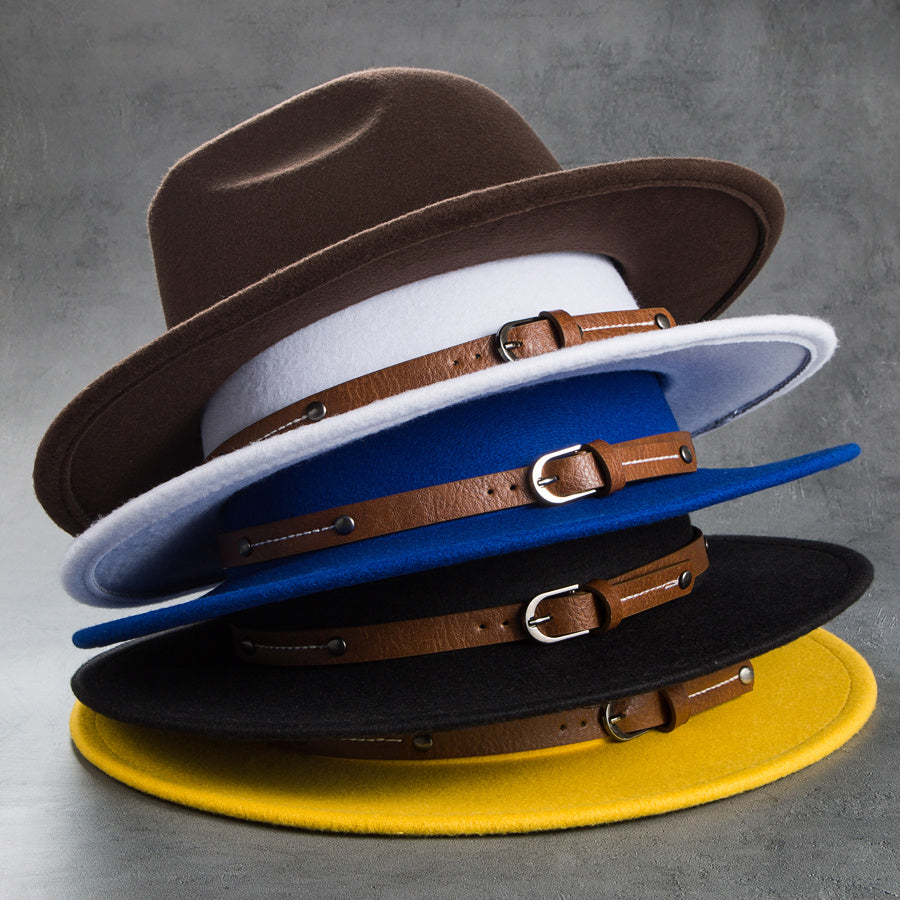 Men's Retro Felt Top Hat, Leather Buckle Accessory, Jazz Hats