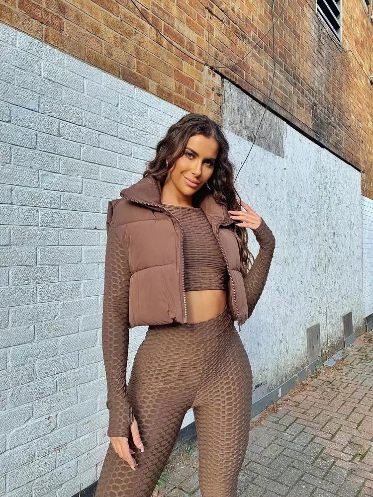 Lightweight Zip Up Vest Coat, Solid Sleeveless Thermal Vest Coat For Fall & Winter, Women's Clothing