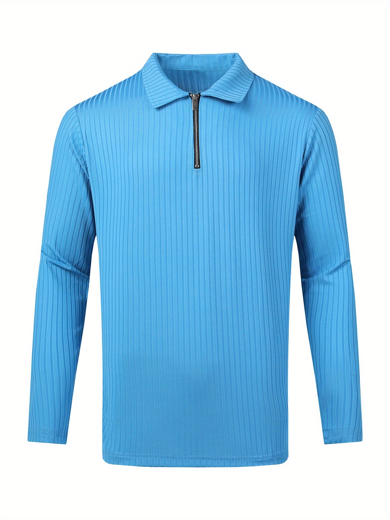 Vertical Stripe Men's Casual Long Sleeve Zipper Shirts, Lapel Collar Tops Pullovers, Men's Clothing For Spring Autumn