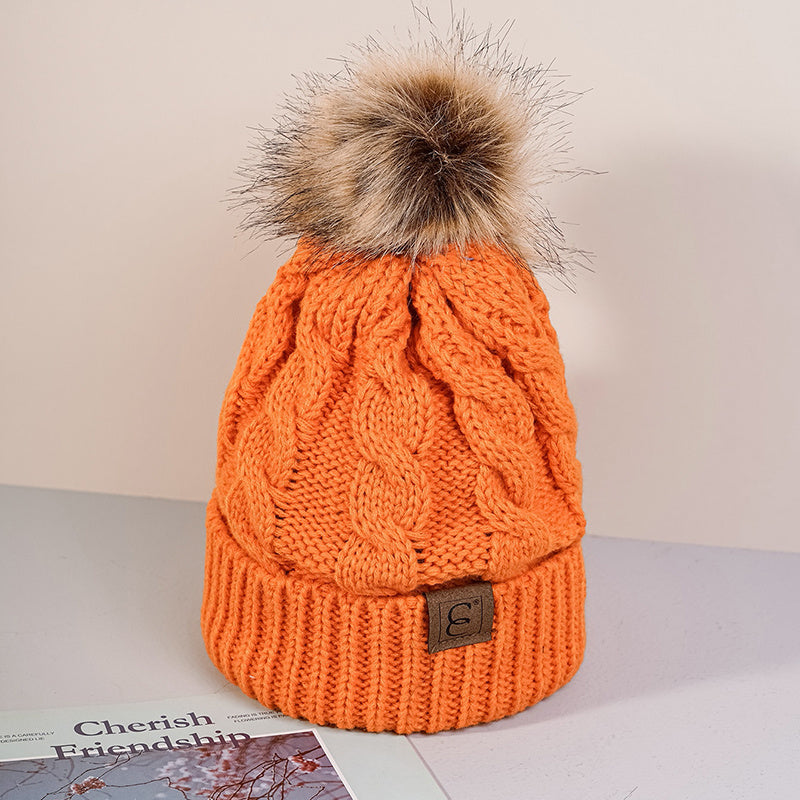 Winter Oversized Solid Color Cable Knitted Pom Pom Beanie Hat, Valentine's Gifts For Her