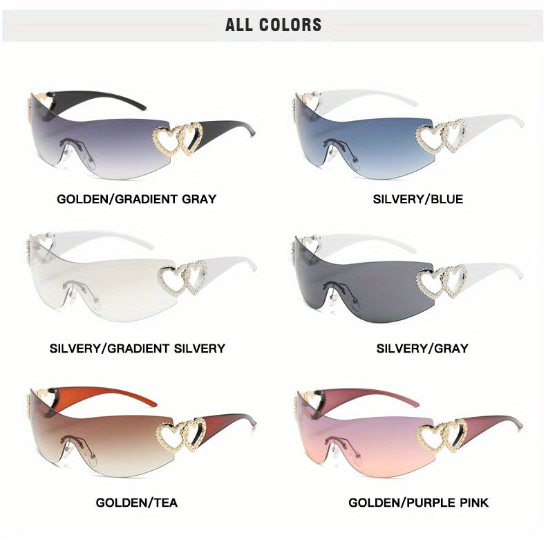 Y2K Wrap Around Fashion Sunglasses For Women Men One-piece Gradient Lens Glasses Heart Design Hollow Temple Eyewear sunglasses