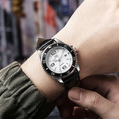 Men Casual Sport Military Quartz Calendar Wrist Watch for Man Business Leather Waterproof Male Clock Relogio (without box)