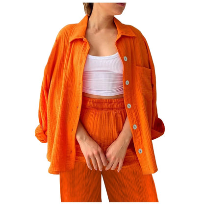 Two Piece Women Summer Outfit Muslin Blouse And Pants 2 Piece Clothing Elegant Beach Holiday Women Set Female Top Loose Suit
