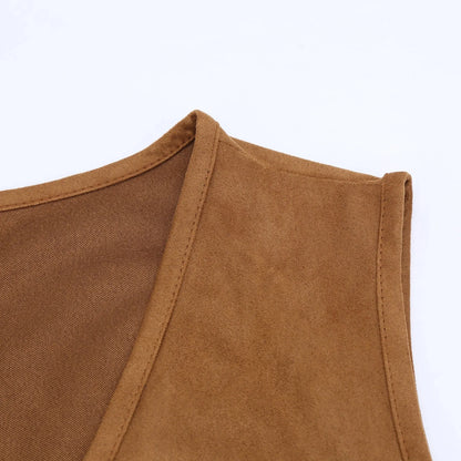 Mens Faux Suede Tassel Vest Western Cowboy Sleeveless Indian Denim Vest Tassel Retro Boho Hippie Clothing Tops Rivets Fringe