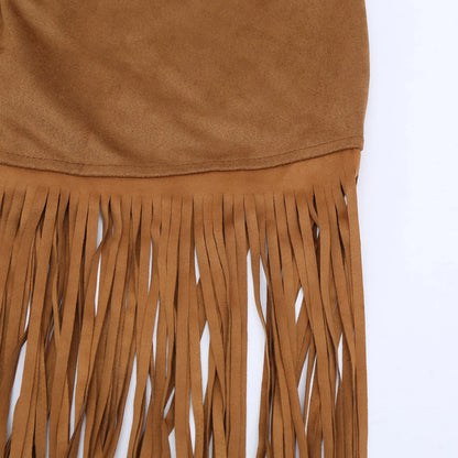 Mens Faux Suede Tassel Vest Western Cowboy Sleeveless Indian Denim Vest Tassel Retro Boho Hippie Clothing Tops Rivets Fringe