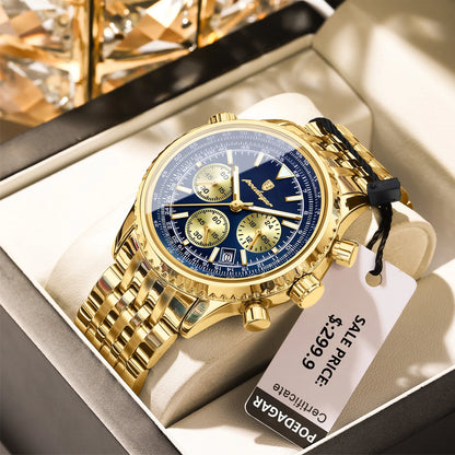 POEDAGAR Luxury Watches For Men Date Chronograph Stainless Steel Man Watch Waterproof Luminous Sport Military Men's Quartz Watch