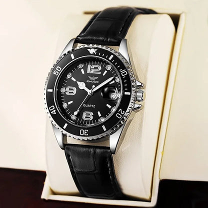 Men Casual Sport Military Quartz Calendar Wrist Watch for Man Business Leather Waterproof Male Clock Relogio (without box)