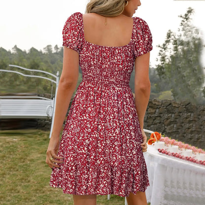 Dresses On Sale Clearance Women'S Dress Floral Print High Waist Dresses Puff Sleeves Retro Sexy Casual Tunic Woman Clothing