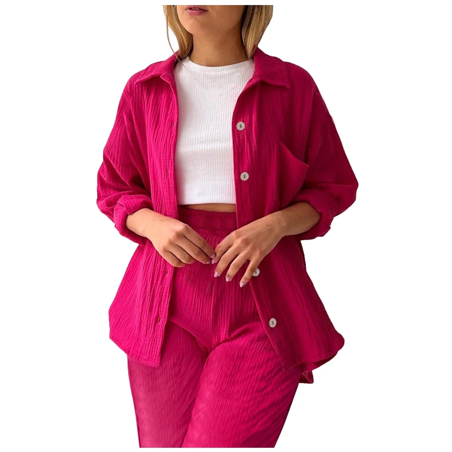 Two Piece Women Summer Outfit Muslin Blouse And Pants 2 Piece Clothing Elegant Beach Holiday Women Set Female Top Loose Suit