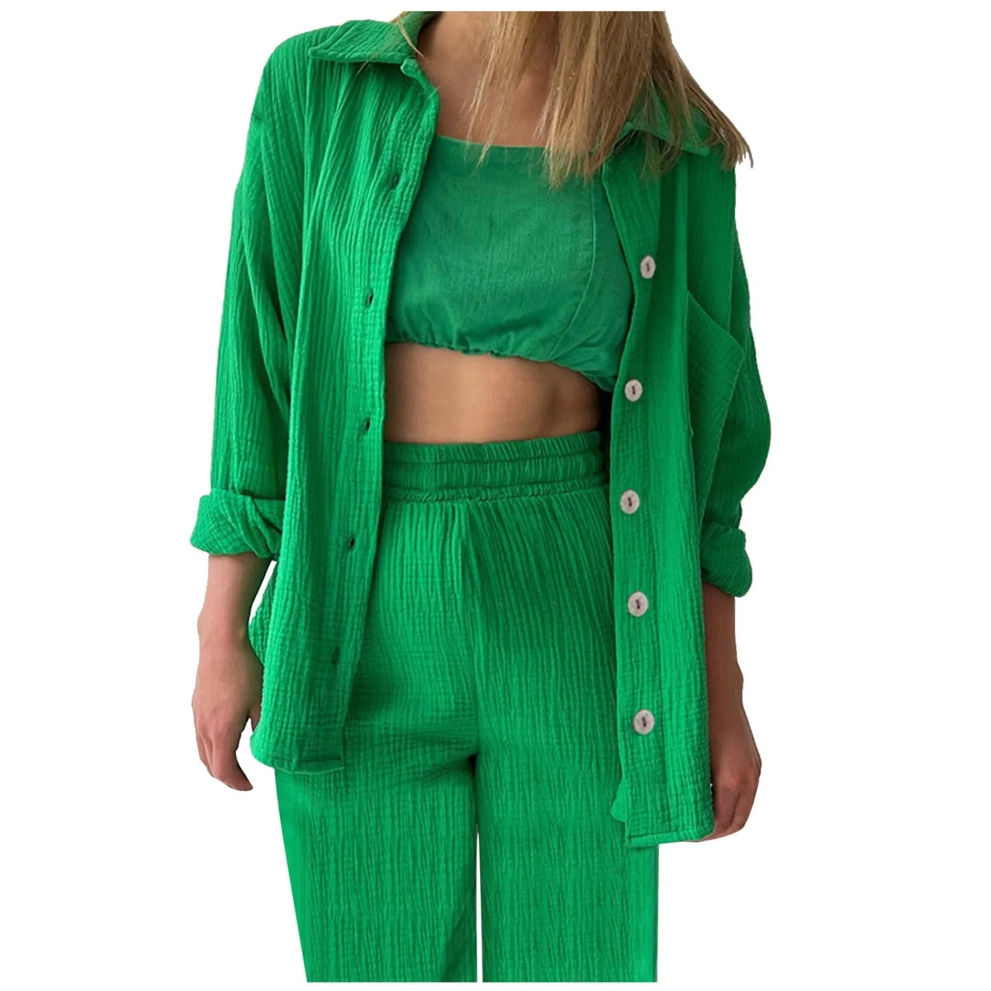 Two Piece Women Summer Outfit Muslin Blouse And Pants 2 Piece Clothing Elegant Beach Holiday Women Set Female Top Loose Suit