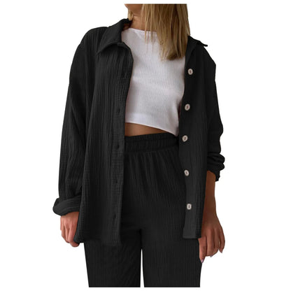 Two Piece Women Summer Outfit Muslin Blouse And Pants 2 Piece Clothing Elegant Beach Holiday Women Set Female Top Loose Suit