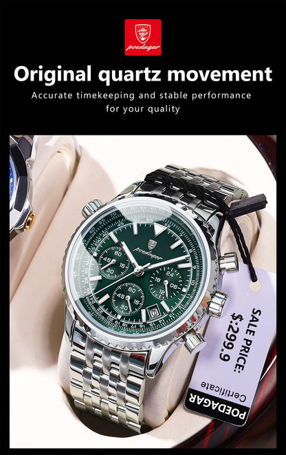 POEDAGAR Luxury Watches For Men Date Chronograph Stainless Steel Man Watch Waterproof Luminous Sport Military Men's Quartz Watch