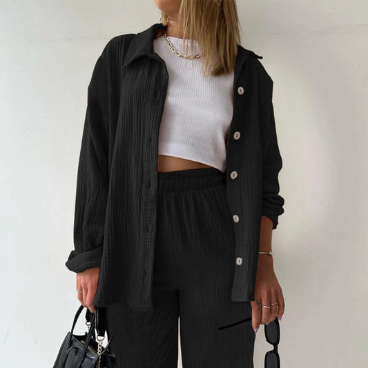 Two Piece Women Summer Outfit Muslin Blouse And Pants 2 Piece Clothing Elegant Beach Holiday Women Set Female Top Loose Suit