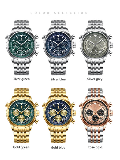POEDAGAR Luxury Watches For Men Date Chronograph Stainless Steel Man Watch Waterproof Luminous Sport Military Men's Quartz Watch