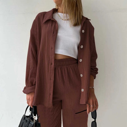 Two Piece Women Summer Outfit Muslin Blouse And Pants 2 Piece Clothing Elegant Beach Holiday Women Set Female Top Loose Suit