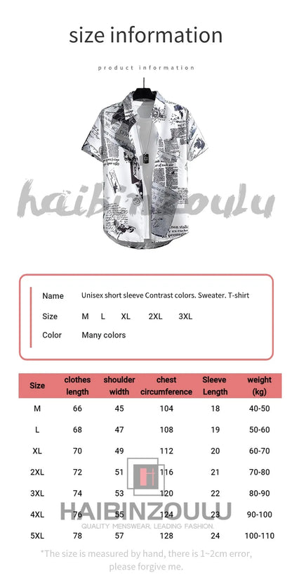 Men's Printed Shirt Seaside Vacation Casual Top Large Size Oversized Beach Clothing