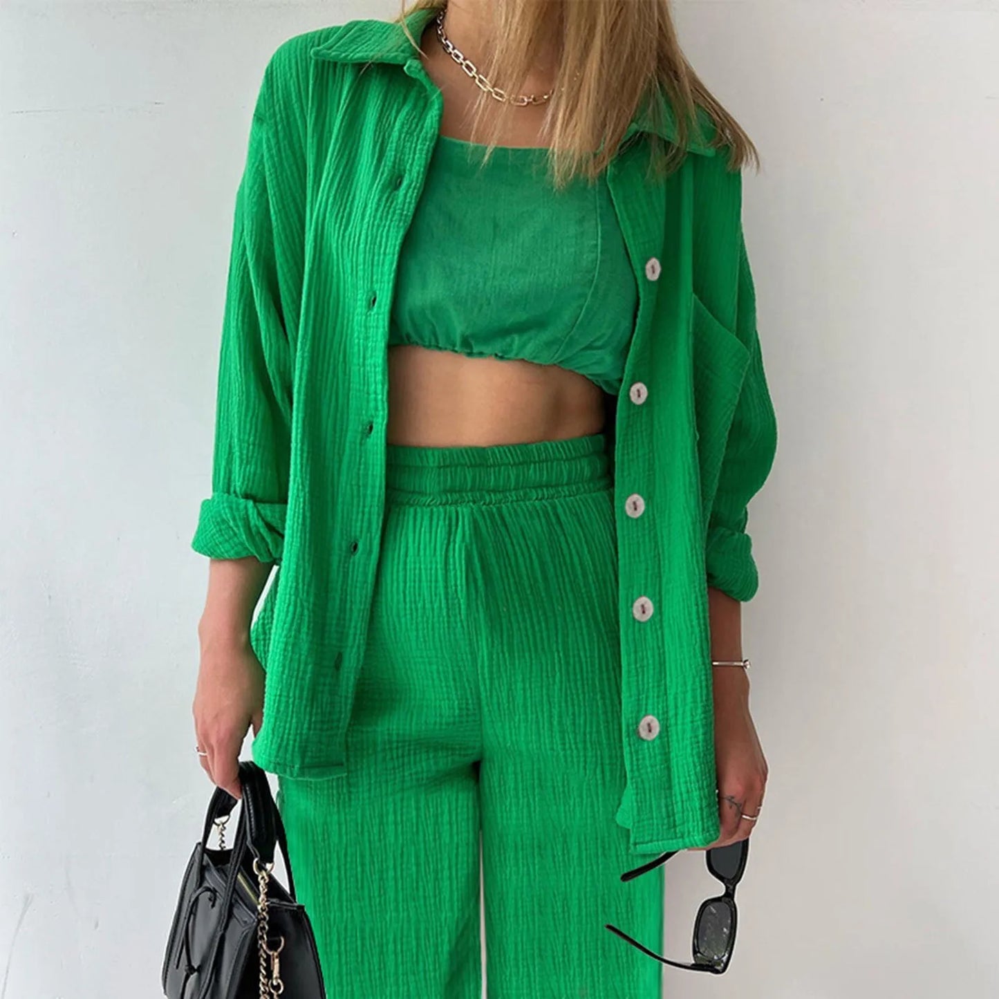 Two Piece Women Summer Outfit Muslin Blouse And Pants 2 Piece Clothing Elegant Beach Holiday Women Set Female Top Loose Suit