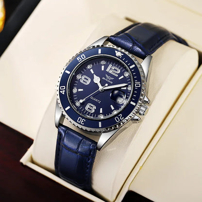 Men Casual Sport Military Quartz Calendar Wrist Watch for Man Business Leather Waterproof Male Clock Relogio (without box)