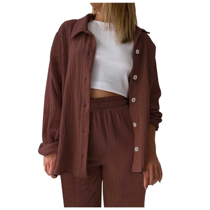 Two Piece Women Summer Outfit Muslin Blouse And Pants 2 Piece Clothing Elegant Beach Holiday Women Set Female Top Loose Suit