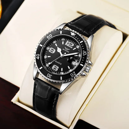 Men Casual Sport Military Quartz Calendar Wrist Watch for Man Business Leather Waterproof Male Clock Relogio (without box)
