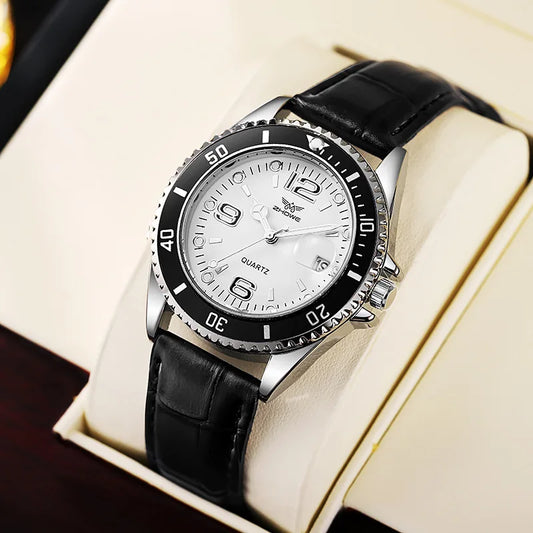 Men Casual Sport Military Quartz Calendar Wrist Watch for Man Business Leather Waterproof Male Clock Relogio (without box)