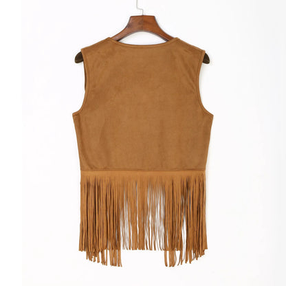 Mens Faux Suede Tassel Vest Western Cowboy Sleeveless Indian Denim Vest Tassel Retro Boho Hippie Clothing Tops Rivets Fringe