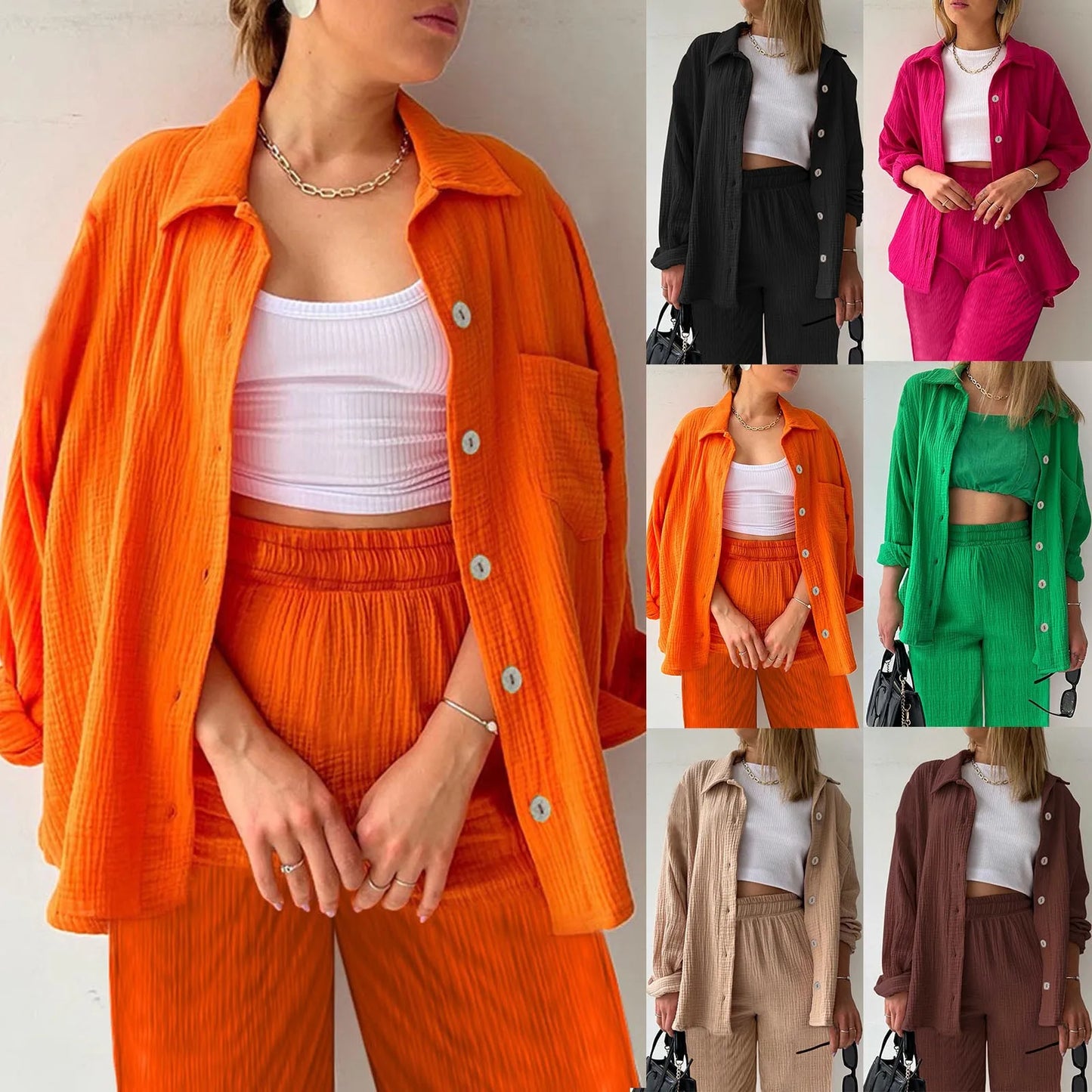 Two Piece Women Summer Outfit Muslin Blouse And Pants 2 Piece Clothing Elegant Beach Holiday Women Set Female Top Loose Suit