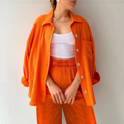 Two Piece Women Summer Outfit Muslin Blouse And Pants 2 Piece Clothing Elegant Beach Holiday Women Set Female Top Loose Suit