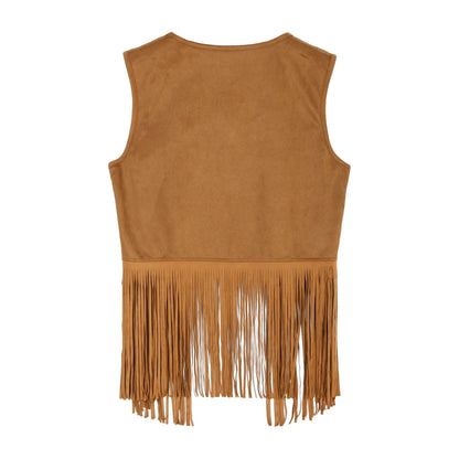 Mens Faux Suede Tassel Vest Western Cowboy Sleeveless Indian Denim Vest Tassel Retro Boho Hippie Clothing Tops Rivets Fringe