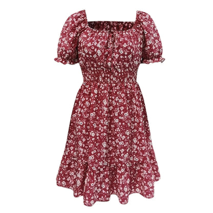 Dresses On Sale Clearance Women'S Dress Floral Print High Waist Dresses Puff Sleeves Retro Sexy Casual Tunic Woman Clothing