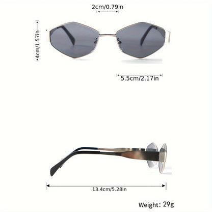 [Silvery-gray Diamond-shaped Travel Sunglasses] A Pair Of Elegant And Stylish Silvery-gray Geometric Diamond-shaped Sunglasses With A Golden Touch, Suitable For Traveling And Vacation Outfits, Making The Face Look Smaller And