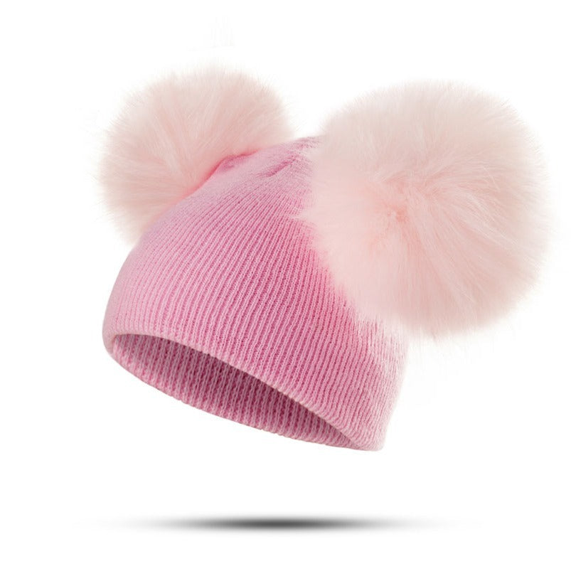 1-3 Years Old Kids' Warm Knitted Beanie Hat with Pompoms Fur Ball, Soft and Cozy for Boys and Girls