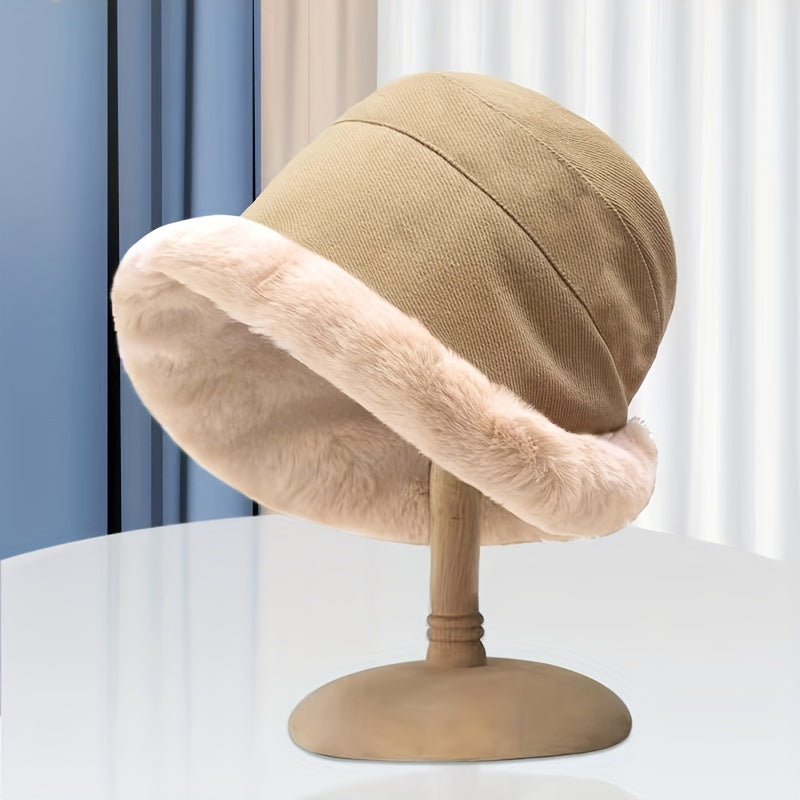 Thickened Faux Fur Winter Bucket Hat, Thermal Fisherman Warmer Hat with Ear Protection for Women, Xmas Gift