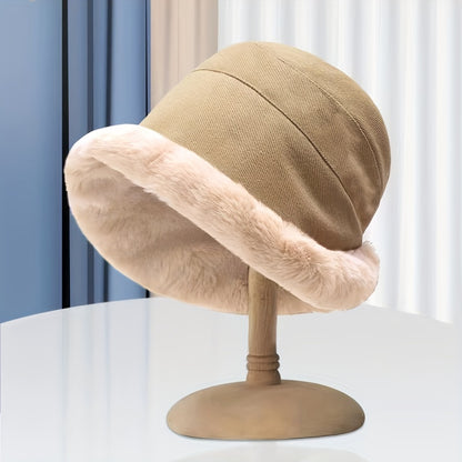 Thickened Faux Fur Winter Bucket Hat, Thermal Fisherman Warmer Hat with Ear Protection for Women, Xmas Gift