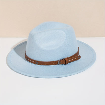 Men's Retro Felt Top Hat, Leather Buckle Accessory, Jazz Hats