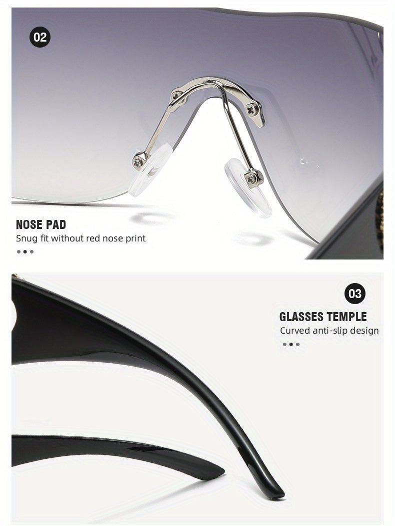 Y2K Wrap Around Fashion Sunglasses For Women Men One-piece Gradient Lens Glasses Heart Design Hollow Temple Eyewear sunglasses