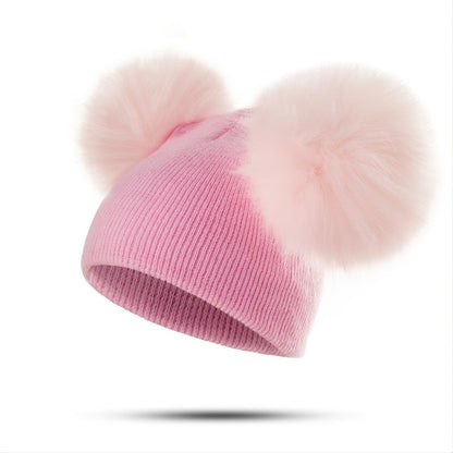1-3 Years Old Kids' Warm Knitted Beanie Hat with Pompoms Fur Ball, Soft and Cozy for Boys and Girls